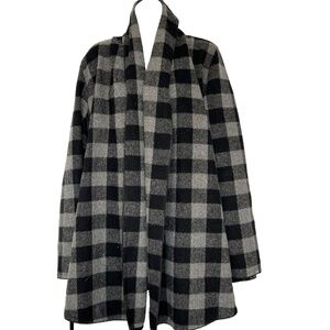 DEX Jacket Size L Womens Grey Black Buffalo Check Plaid Wool Blend Shawl Collar